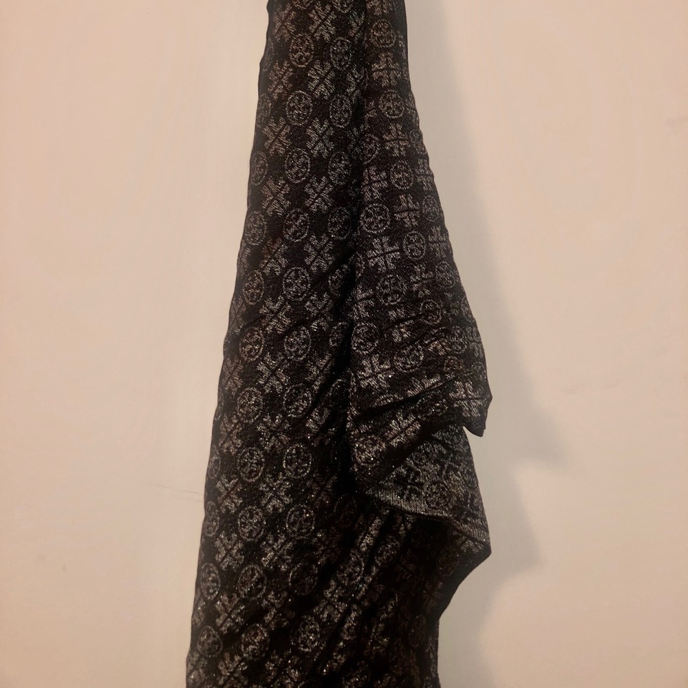 Tory Burch black & silver logo scarf